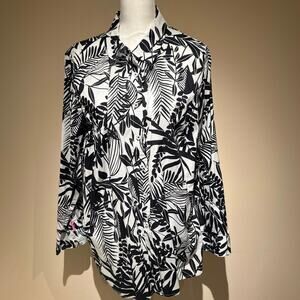 Talbots Black and White Floral Button Up‎ Shirt Size 2X